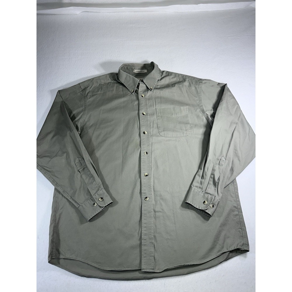 L.L. Bean Men's Large Regular Shirt Gray 100% Cotton Wrinkle Resistant Button Up